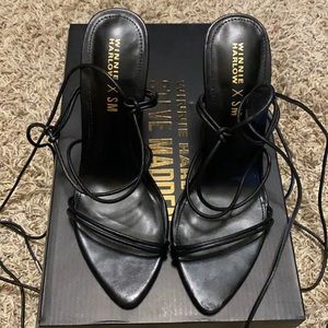 Black leather strappy heel